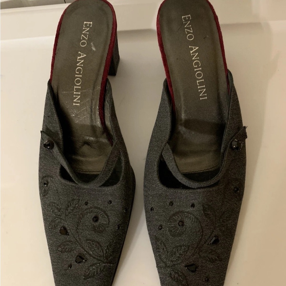 ENZO ANGIOLINI Women‎ Sz 9M Black Leather Heel Pump Loafer mules Shoe